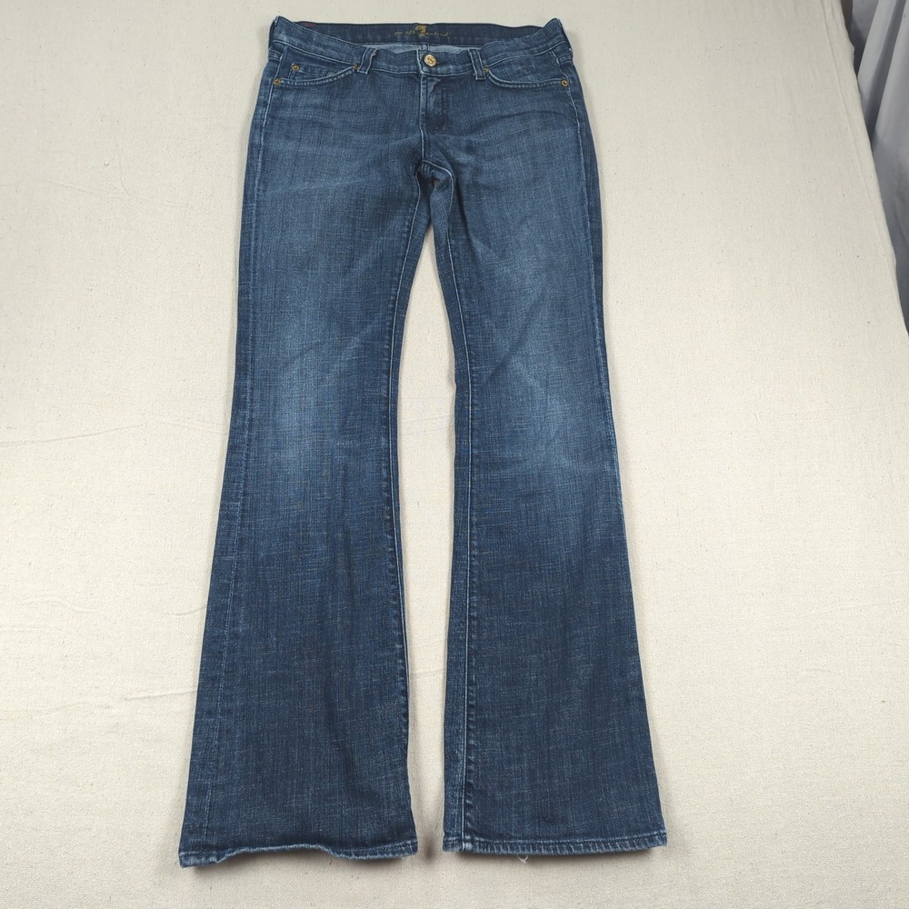 7 for all Mankind Jeans Womens 29 Blue Flare Stretch Hippie Boho Distressed
